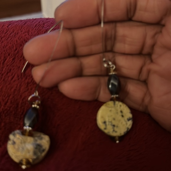 Hematite and Serpentine Coin Earrings - Picture 2 of 3